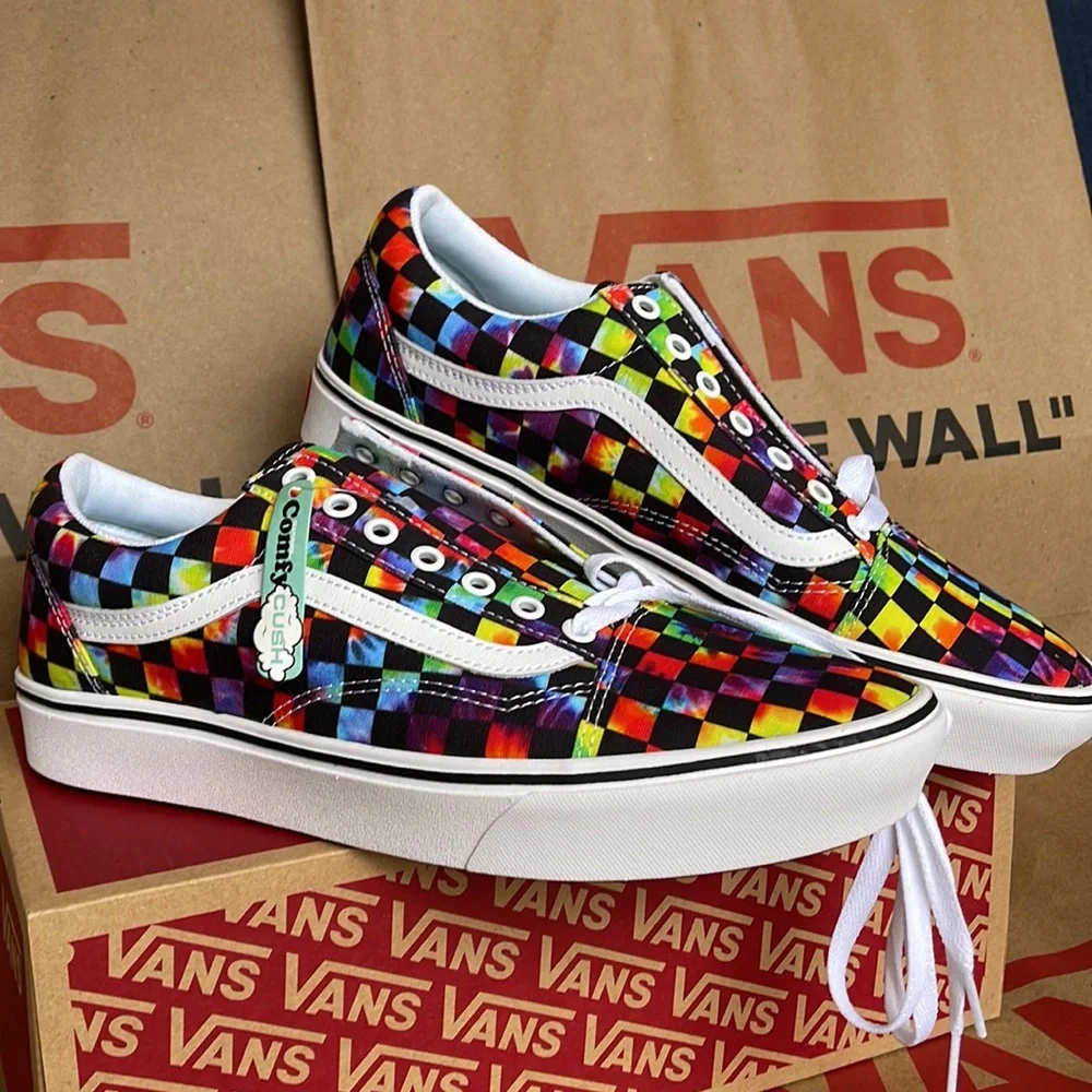 Vans WMNS Comfycush Old Skool The Tie-Dye Checkerboard Black Sneakers - Picture 8 of 16